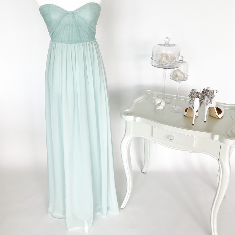 Mint Strapless Tulle Gown w/ Layered Bodice